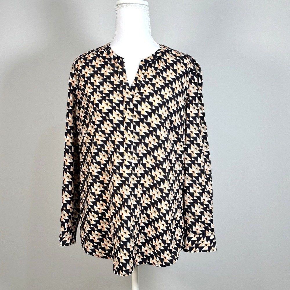 Talbots PetitesTop Womens MP Blue‎ Orange Geometric Blouse  Long Sleeve